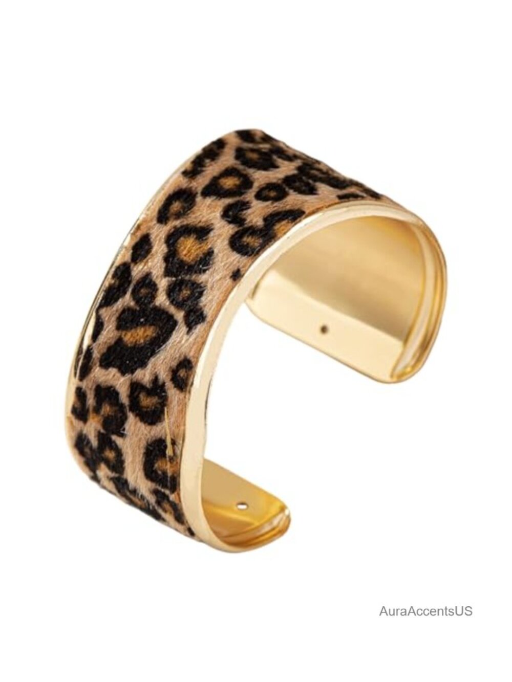 Chunky Gold Tone Leopard Print Open Cuff Bangle Bracelet Adjustable Stackable